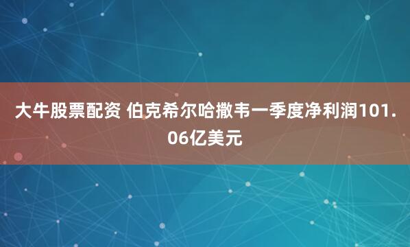 大牛股票配资 伯克希尔哈撒韦一季度净利润101.06亿美元