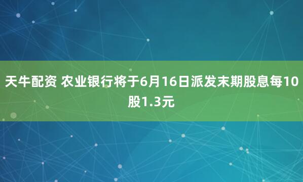 天牛配资 农业银行将于6月16日派发末期股息每10股1.3元